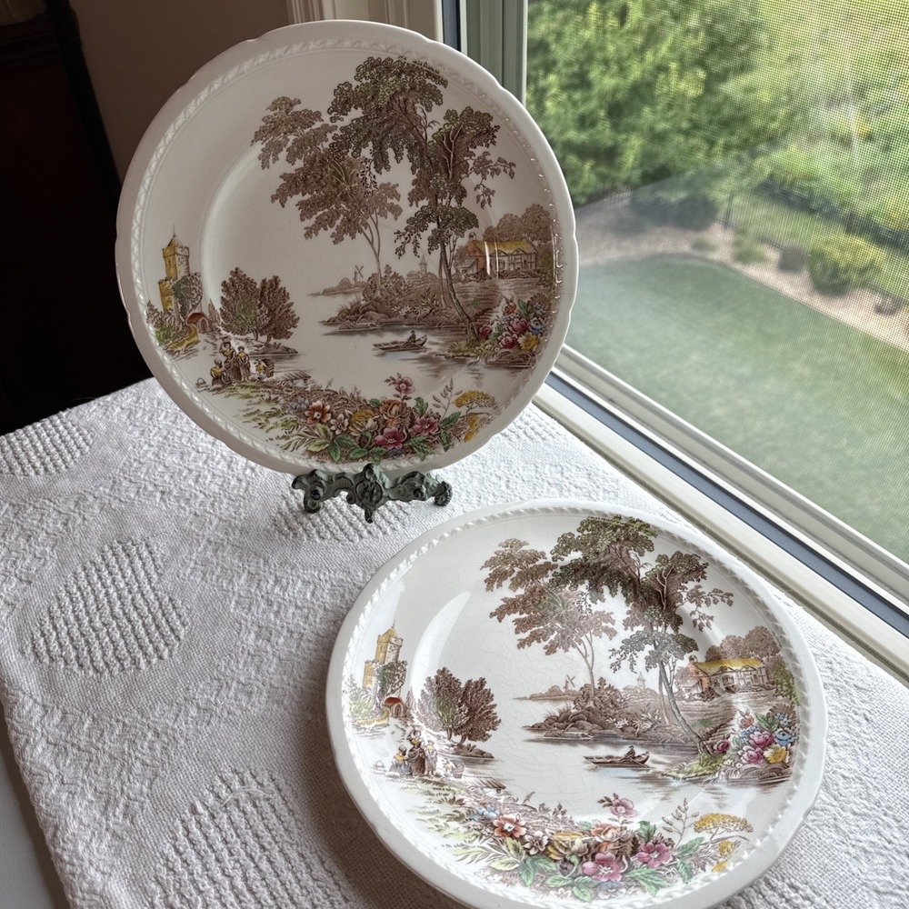 VTG Swinnertons 'The Ferry' Scene 10" Decorative Plate X2 Made in England (read)